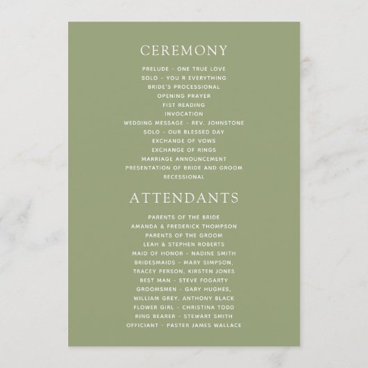 Waterverf Serenity Greenery Geometric Wedding Programmakaart (Achterkant)