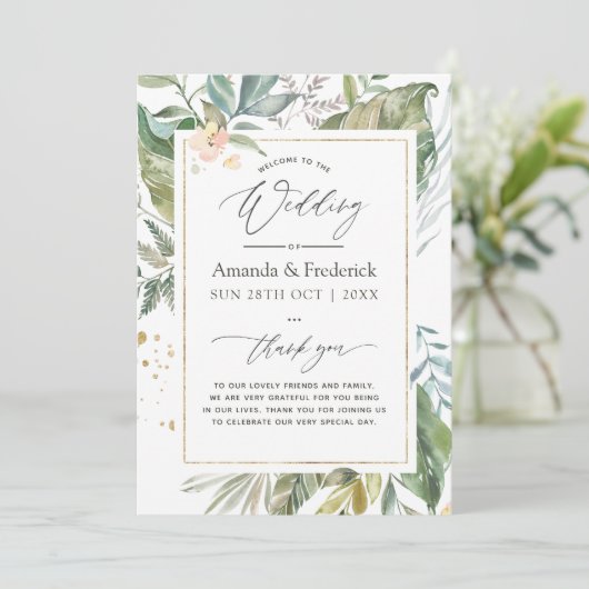 Waterverf Serenity Greenery Geometric Wedding Programmakaart (Staand voorkant)