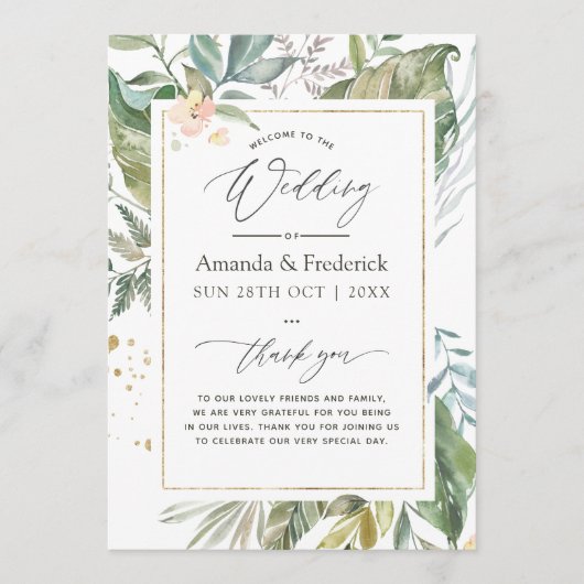 Waterverf Serenity Greenery Geometric Wedding Programmakaart (Voorkant)