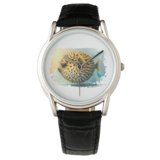 Waterverf serie: Blowfish Horloge (Voorkant)