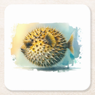 Waterverf serie: Blowfish Kartonnen Onderzetters