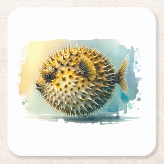 Waterverf serie: Blowfish Kartonnen Onderzetters (Voorkant)