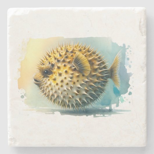 Waterverf serie: Blowfish Stenen Onderzetter (Voorkant)