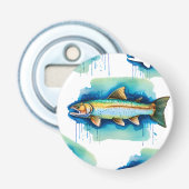 Waterverf serie: forel/zalm button flesopener (Voorkant)
