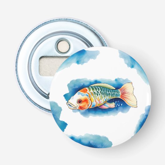 Waterverf serie: Koi Fish Button Flesopener (Voorkant)