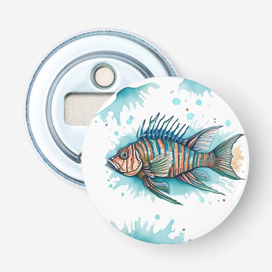 Waterverf serie: Lionfish Button Flesopener (Voorkant)
