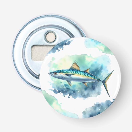 Waterverf serie: Makreel Button Flesopener (Voorkant)