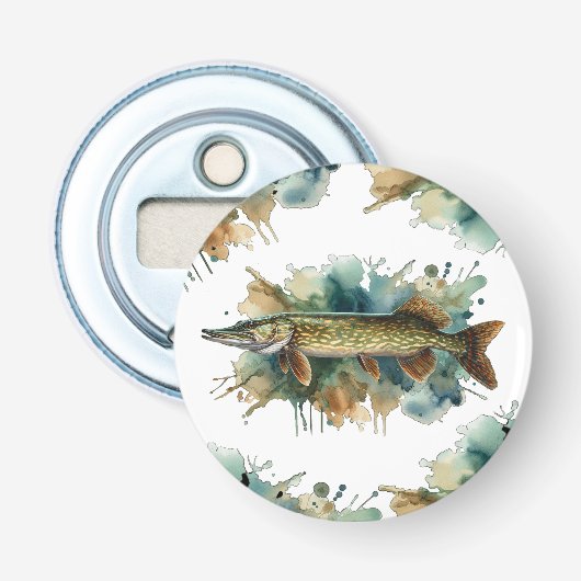 Waterverf serie: Pike Button Flesopener (Voorkant)