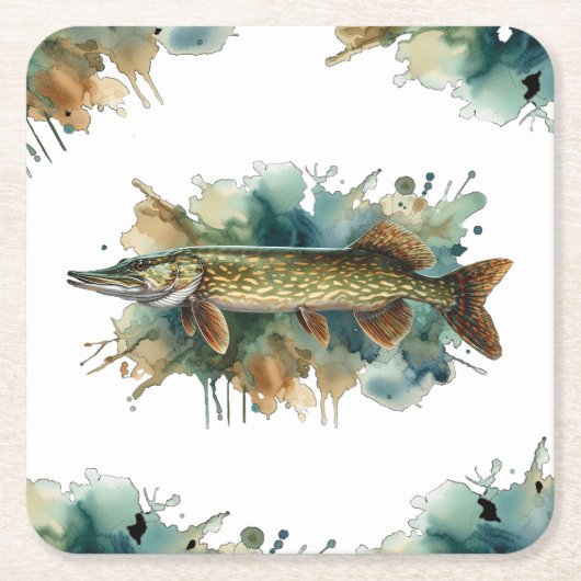 Waterverf serie: Pike Kartonnen Onderzetters (Voorkant)