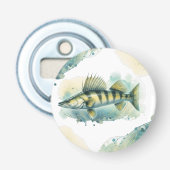 Waterverf serie: Zander/Walleye Button Flesopener (Voorkant)