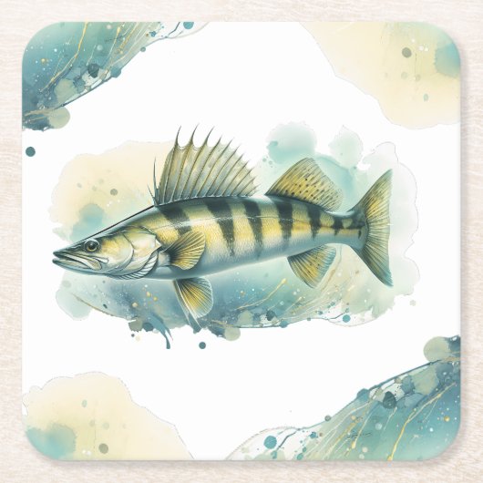 Waterverf serie: Zander/Walleye Kartonnen Onderzetters (Voorkant)