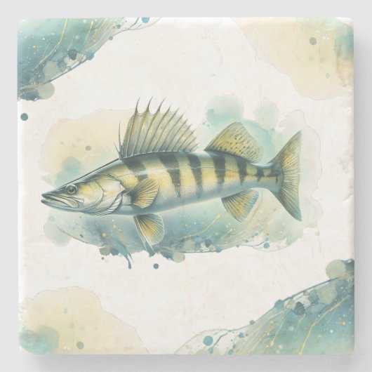 Waterverf serie: Zander/Walleye Stenen Onderzetter (Voorkant)
