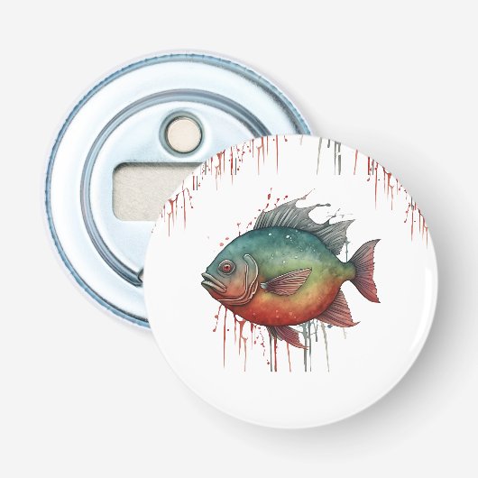 Waterverf Series: Piranha Flesopener Button Flesopener (Voorkant)