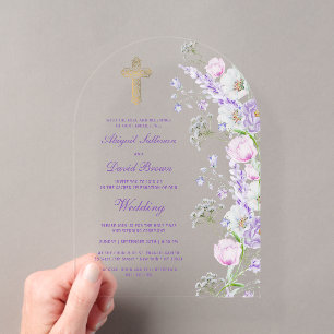 Waterverf Sering Bloemen Boog Religieuze Trouwdag Acryl Uitnodigingen