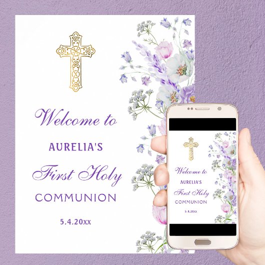 Waterverf Sering Bloemen Eerste Communie Welkom Poster