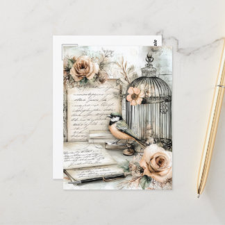 Waterverf Shabby Chic Bird & Cage Briefkaart
