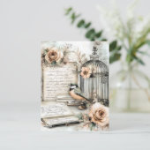 Waterverf Shabby Chic Bird & Cage Briefkaart (Staand voorkant)