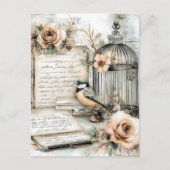 Waterverf Shabby Chic Bird & Cage Briefkaart (Voorkant)
