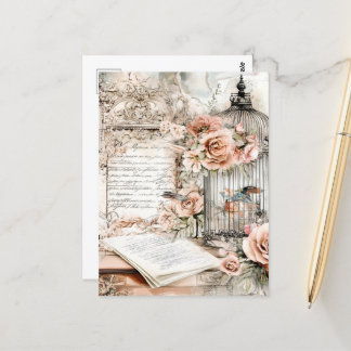 Waterverf Shabby Chic Bird Cage Briefkaart