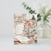 Waterverf Shabby Chic Bird Cage Briefkaart (Staand voorkant)