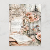 Waterverf Shabby Chic Bird Cage Briefkaart (Voorkant)