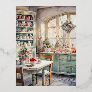 Waterverf Shabby Chic Christmas Kitchen Folie Feestdagen Briefkaart