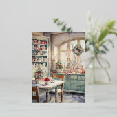 Waterverf Shabby Chic Christmas Kitchen Folie Feestdagen Briefkaart (Staand Voorkant)