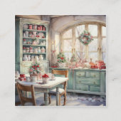 Waterverf Shabby Chic Christmas Kitchen Vierkante Visitekaartje (Voorkant)