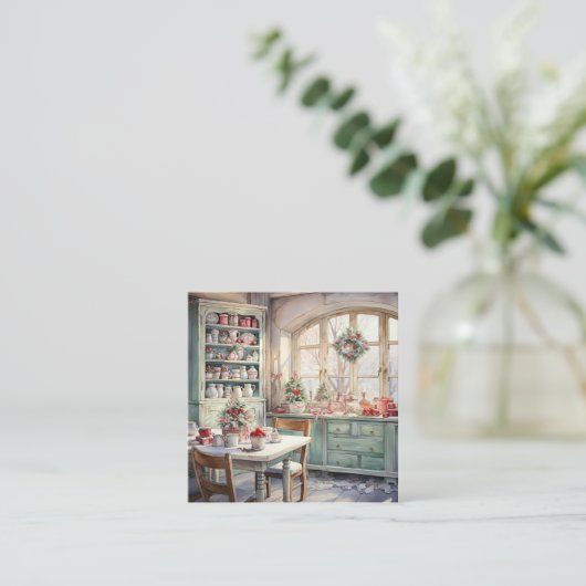 Waterverf Shabby Chic Christmas Kitchen Vierkante Visitekaartje (Staand voorkant)