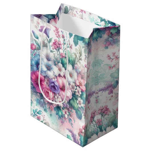 Waterverf Shabby Chic Floral Birthday Medium Cadeauzakje (Voorkant Gekanteld)