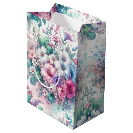Waterverf Shabby Chic Floral Birthday Medium Cadeauzakje (Achterkant Gekanteld)