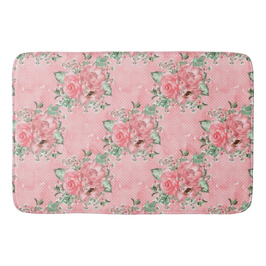 Waterverf Shabby Chic Pink Roses and Polka Dots Badmat (Voorkant)