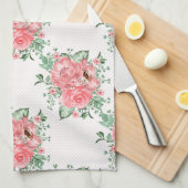 Waterverf Shabby Chic Pink Roses and Polka Dots Theedoek (Quarter Fold)