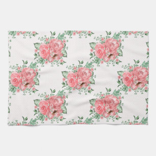 Waterverf Shabby Chic Pink Roses and Polka Dots Theedoek