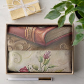 Waterverf shabby chic rode rozen oude boeken tissuepapier (Geschenk)