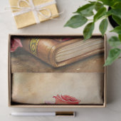 Waterverf shabby chic rode rozen oude boeken tissuepapier (Geschenk)