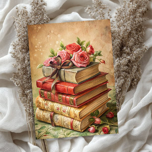 Waterverf shabby chic  rode rozen oude boeken tissuepapier
