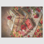 Waterverf shabby chic  rode rozen oude boeken tissuepapier (Voorkant)