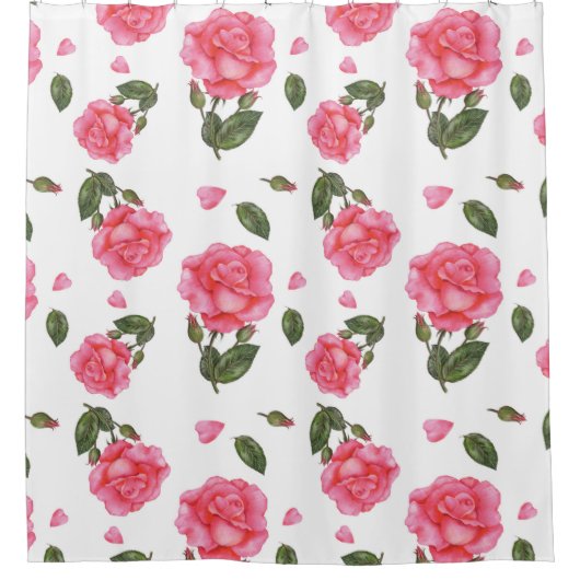 Waterverf Shabby Chic Roses Floral Patroon Douchegordijn (Voorkant)