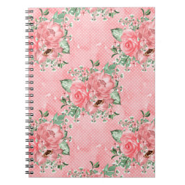 Waterverf Shabby Chic Roze Rozen en Stippen Notitieboek