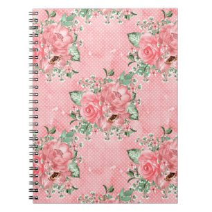 Waterverf Shabby Chic Roze Rozen en Stippen Notitieboek
