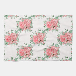 Waterverf Shabby Chic Roze Rozen en Stippen Theedoek