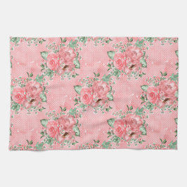Waterverf Shabby Chic Roze Rozen en Stippen Theedoek