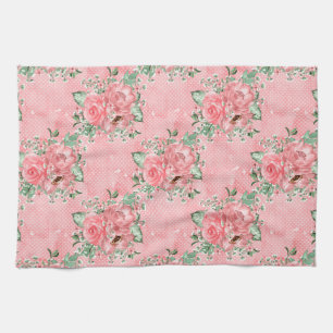 Waterverf Shabby Chic Roze Rozen en Stippen Theedoek