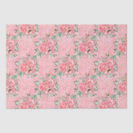 Waterverf Shabby Chic Roze Rozen en Stippen Tissuepapier