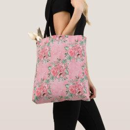 Waterverf Shabby Chic Roze Rozen en Stippen Tote Bag