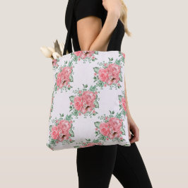 Waterverf Shabby Chic Roze Rozen en Stippen Tote Bag