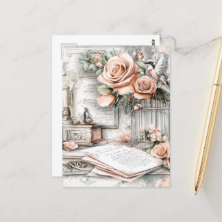 Waterverf Shabby Chic Vogelkooi & Rozen Briefkaart