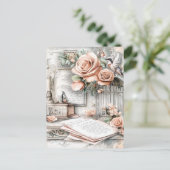 Waterverf Shabby Chic Vogelkooi & Rozen Briefkaart (Staand voorkant)