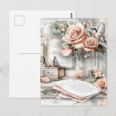 Waterverf Shabby Chic Vogelkooi & Rozen Briefkaart (Voorkant / Achterkant)